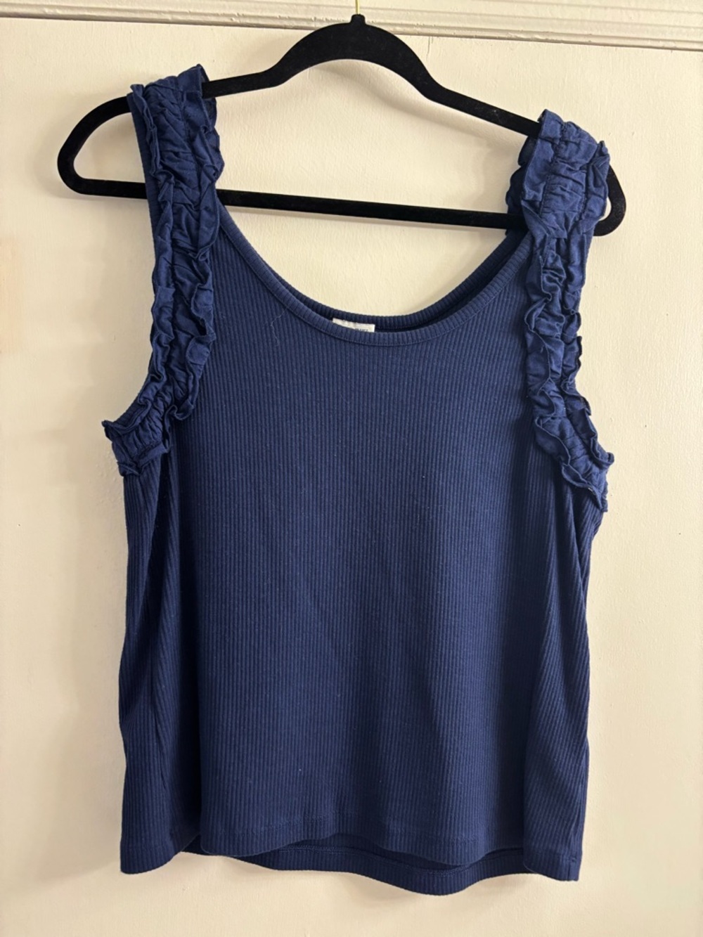 J. Crew Factory Navy Ribbed Tank with Ruffle Straps